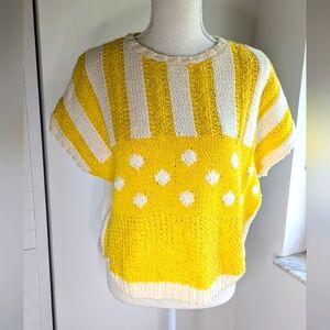 Vintage Jack Winter Hand Knit Yellow and White Striped Sweater T Shirt Size L
